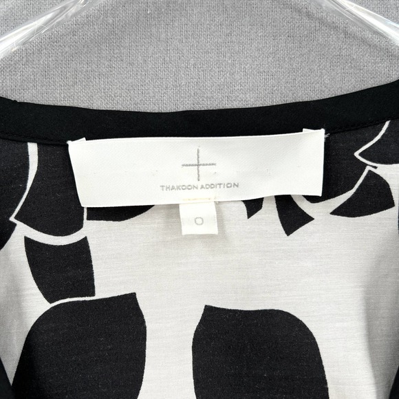 THAKOON ADDITION Tunic Womens 0 White Black Cotton Silk Voile 3/4 sleeve - Picture 7 of 15